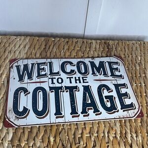Rustic Welcome to the Cottage Sign - Blue and White. Metal